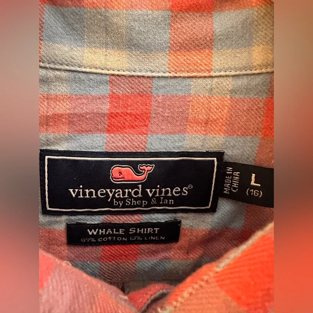 Vineyard Vines Kids Whale Button-Down Shirt | Size 16B | Red/Blue - Picture 2 of 5